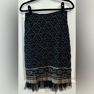 Vintage Betsey Johnson Black Skirt with Gold Lace